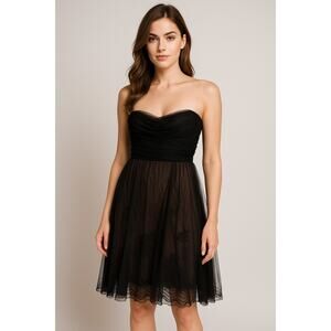 BCBG Dark Fairy Whimsigoth Sheer Lace Dress Strapless Size 4 Black Formal Event